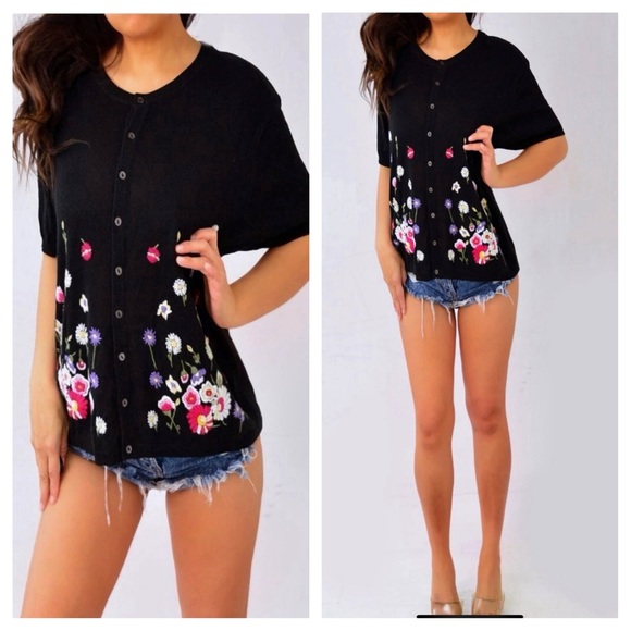 SMITH Sweaters - SMITH Black Floral Button Down Shirt